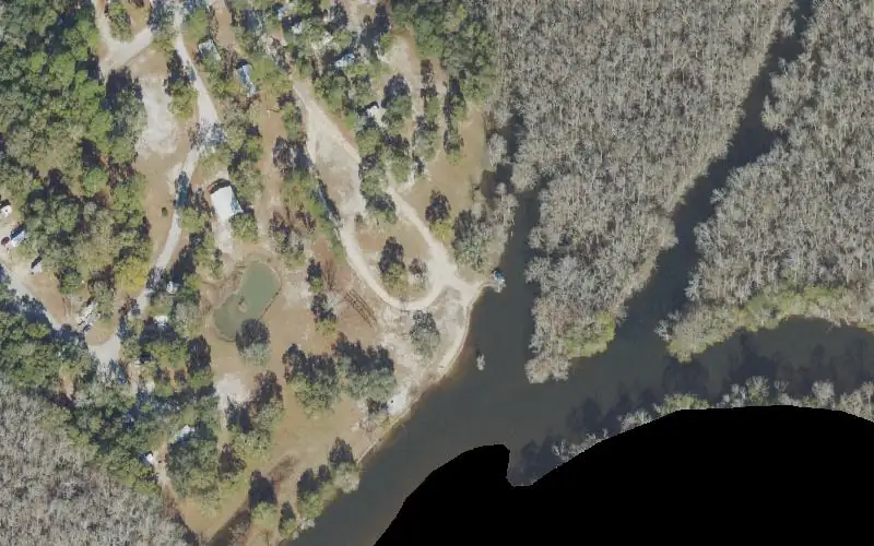 Aerial photo of the area around Rivers Edge RV Park and Campground, Okaloosa County