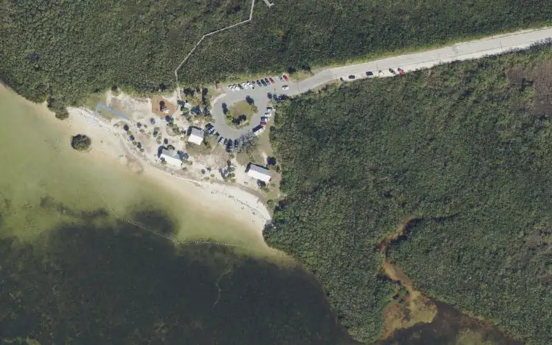 Aerial photo of the area around Robert K. Rees Park - Beachside Paddlecraft Access, Pasco County