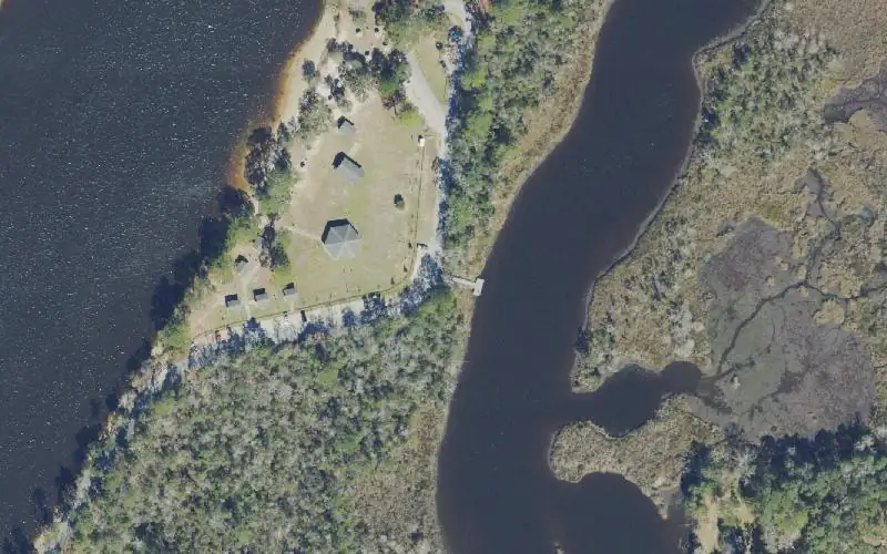 Aerial photo of the area around Russell Harber Landing Park (Milton) - Old River Canoe Trail, Santa Rosa County