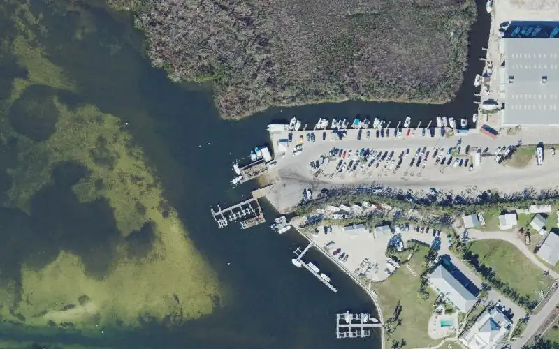 Aerial photo of the area around Safe Harbor Pineland Marina, Boat Ramp, Kayak Launch and Ships Store, Lee County