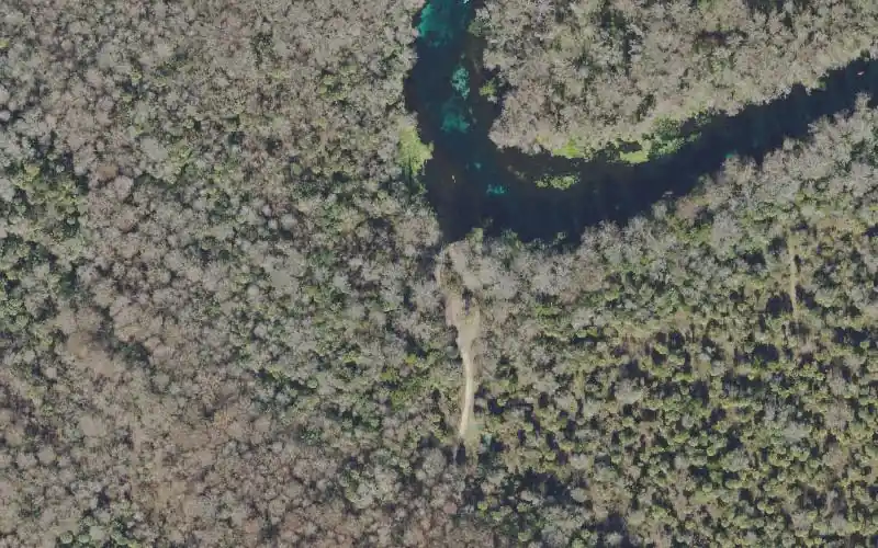 Aerial photo of the area around Silver Springs State Park - Campground Entrance Canoe/Kayak Landing (Long Portage), Marion County