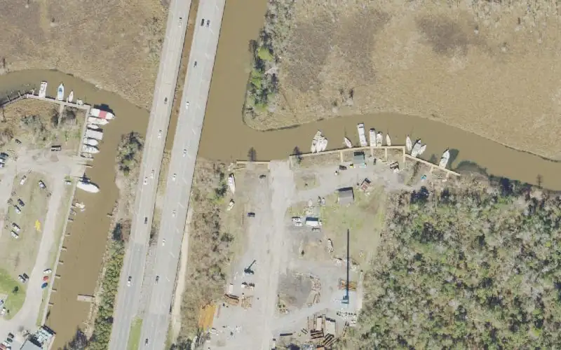 Aerial photo of the area around Smith's Fish Camp Pay Ramp, Escambia County