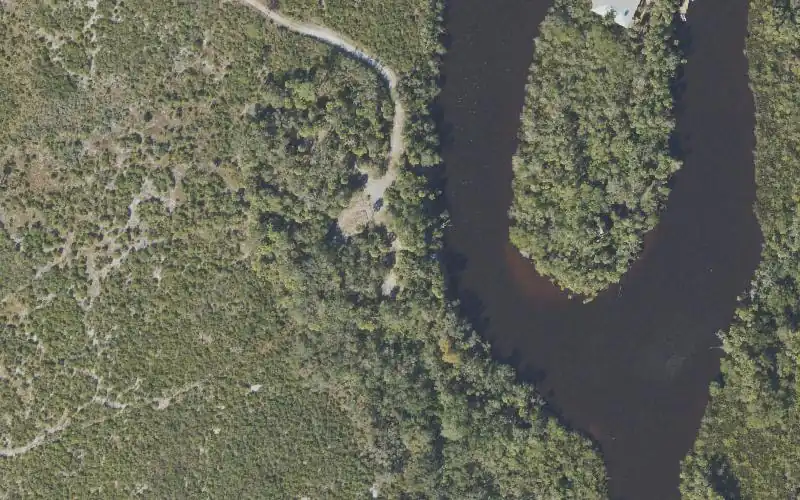 Aerial photo of the area around St. Sebastian River Preserve State Park Canoe Landing (No Launching), Indian River County