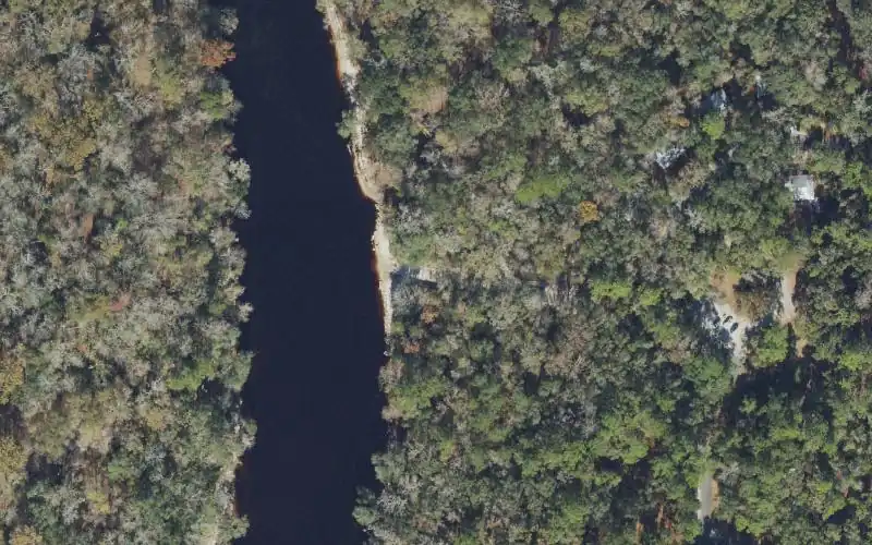 Aerial photo of the area around Suwannee River State Park Boat Ramp, Suwannee County