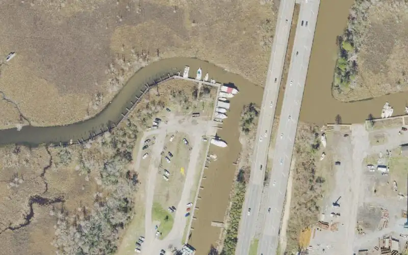 Aerial photo of the area around Swamphouse Marina and Landing, Escambia County