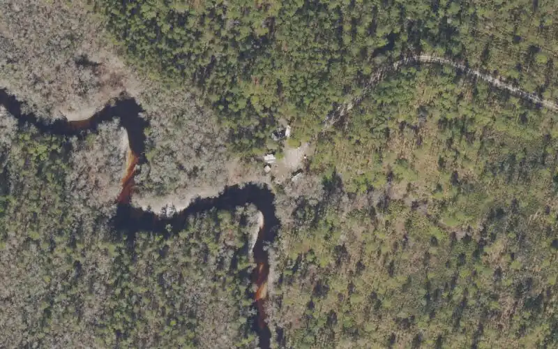 Aerial photo of the area around Tate's Hell State Forest - New River Camp #7 Canoe Access, Franklin County