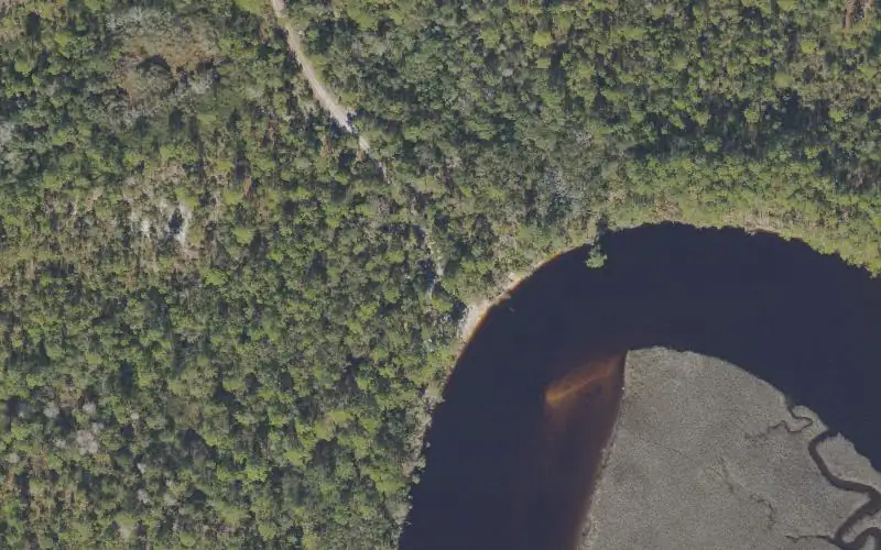 Aerial photo of the area around Tate's Hell State Forest - Oxbow Campsite Canoe Access, Franklin County