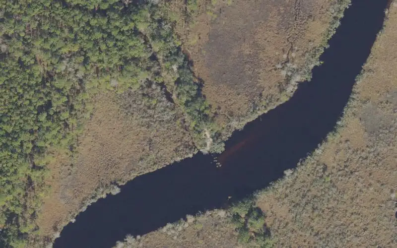 Aerial photo of the area around Tate's Hell State Forest - Sunday Rollaway Camp Canoe Access, Franklin County