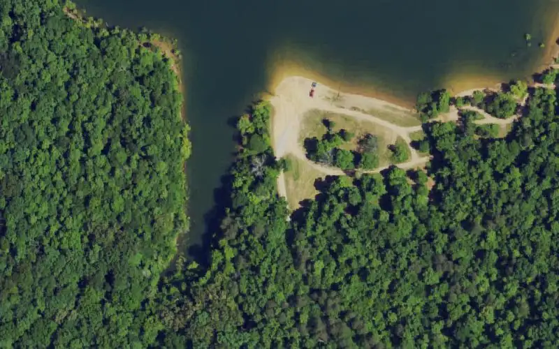 Aerial photo of the area around Upper Wolf Creek Access, Russell County