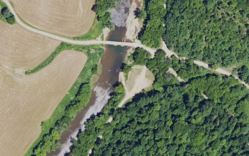 Aerial photo of the area around Upper Wolf Creek Ramp, Owsley County
