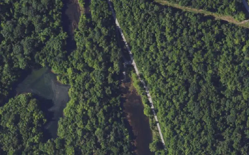 Aerial photo of the area around Watersnake Lake Ramp, Ohio County