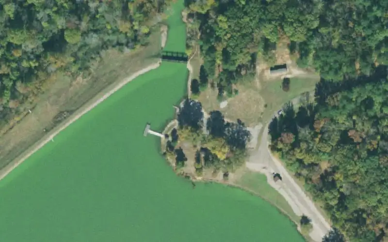 Aerial photo of the area around Whiteville Lake, Hardeman County