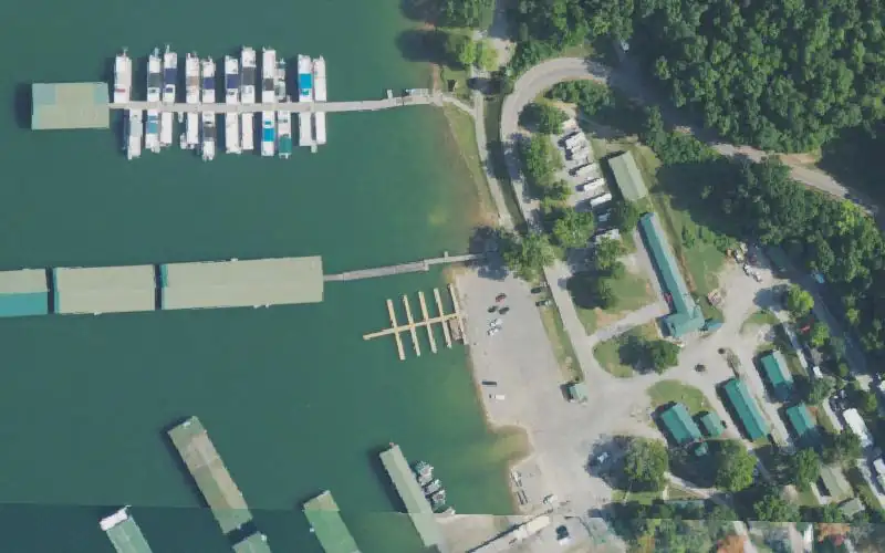 Aerial photo of the area around Wolf River Marina, Clinton County