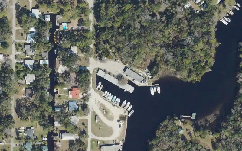 Aerial photo of the area around Yankeetown Marina Company, Levy County