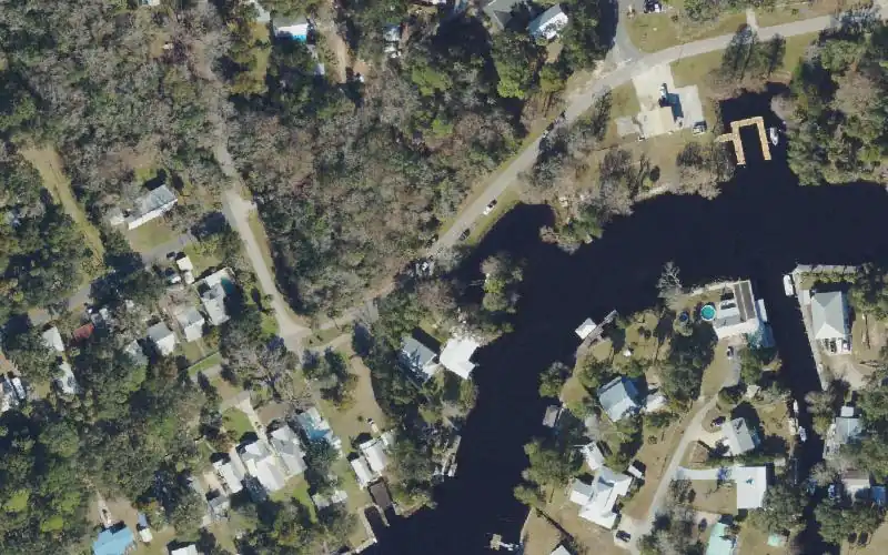 Aerial photo of the area around Yankeetown Yacht Basin Park, Levy County