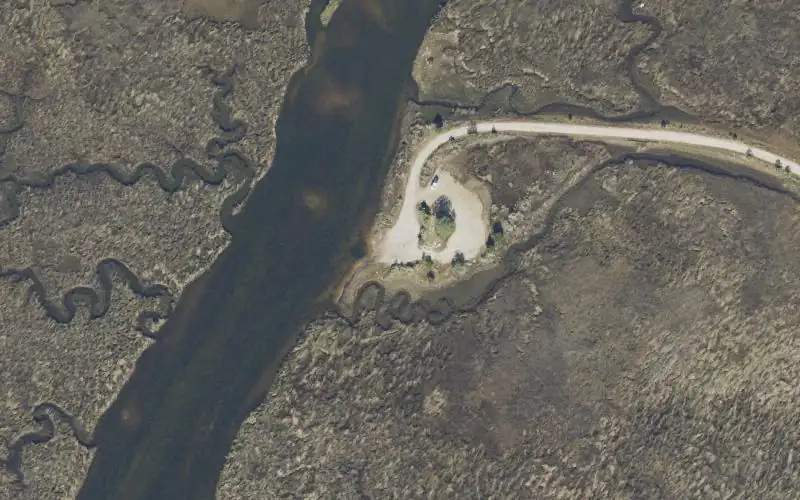 Aerial photo of the area around Yates Creek Road Primitive Boat Launch (shallow tidal creek), Taylor County