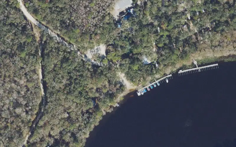 Aerial photo of the area around Yellow Jacket Landing Boat Ramp, Dixie County