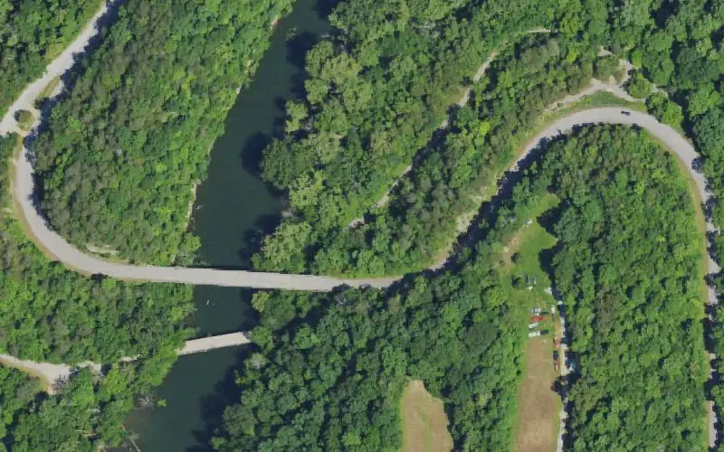 Aerial photo of the area around Zula (Otter Creek), Wayne County